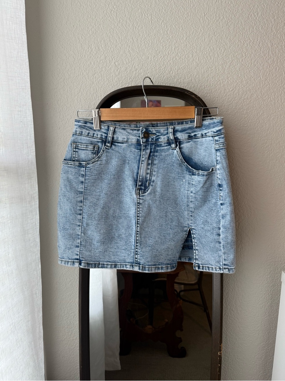 Light Wash Acid Denim Mini Skirt